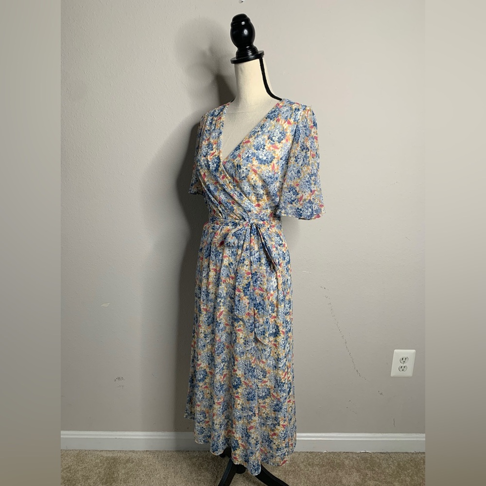 Lauren Ralph Lauren Floral Georgette Faux Wrap Midi Dress - Picture 4 of 14